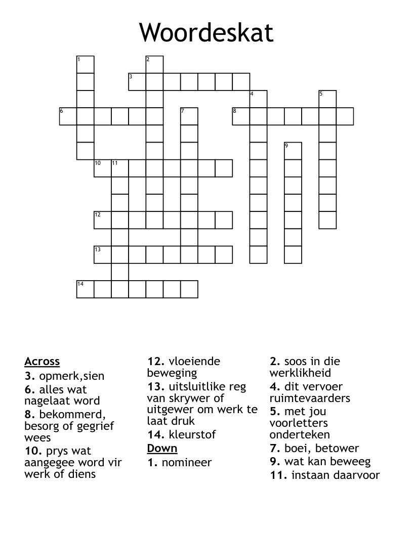 Woordeskat Crossword