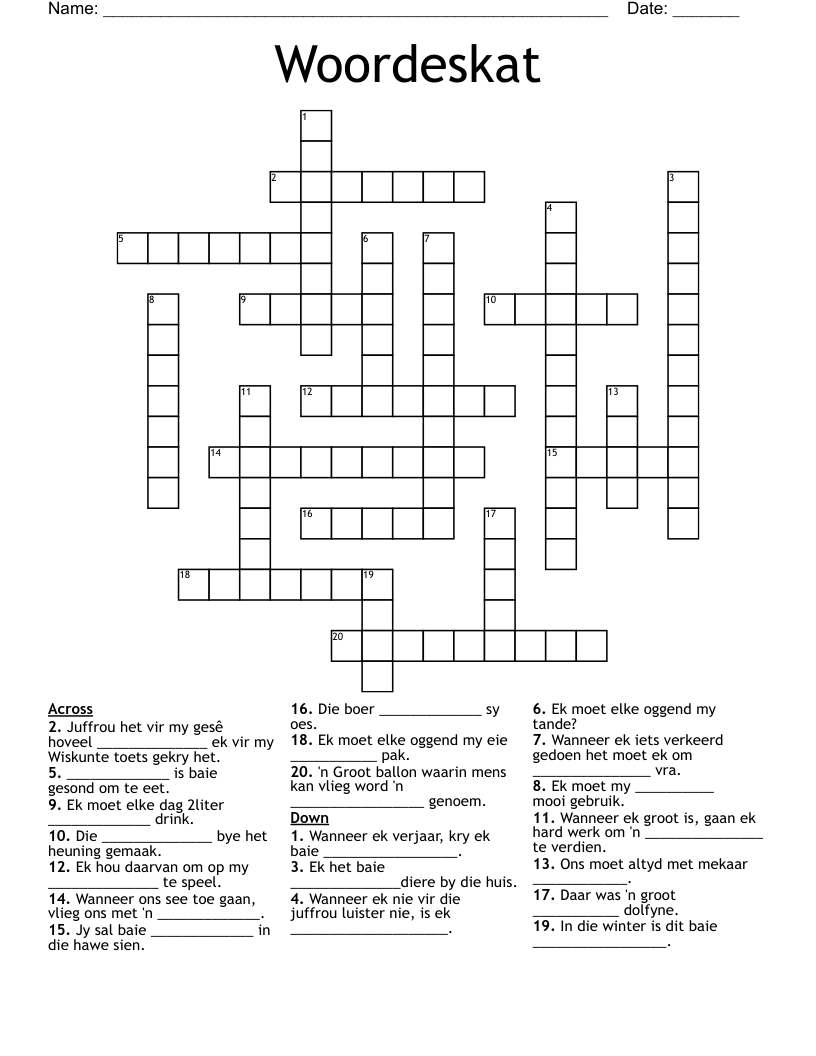 Woordeskat Crossword