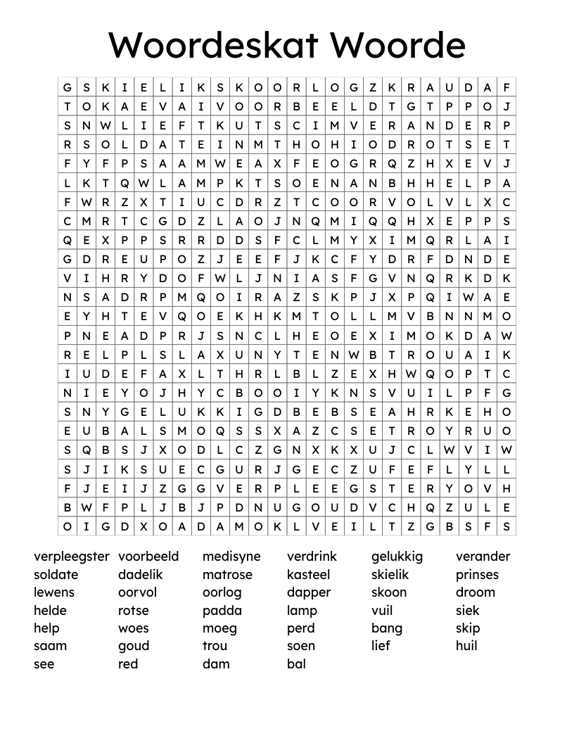 Woordeskat Woorde Word Search