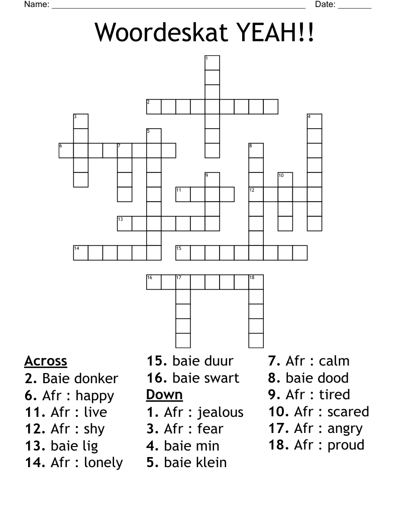 Woordeskat YEAH!! Crossword