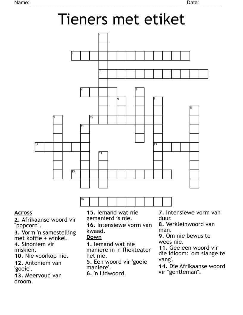 Tieners met etiket Crossword