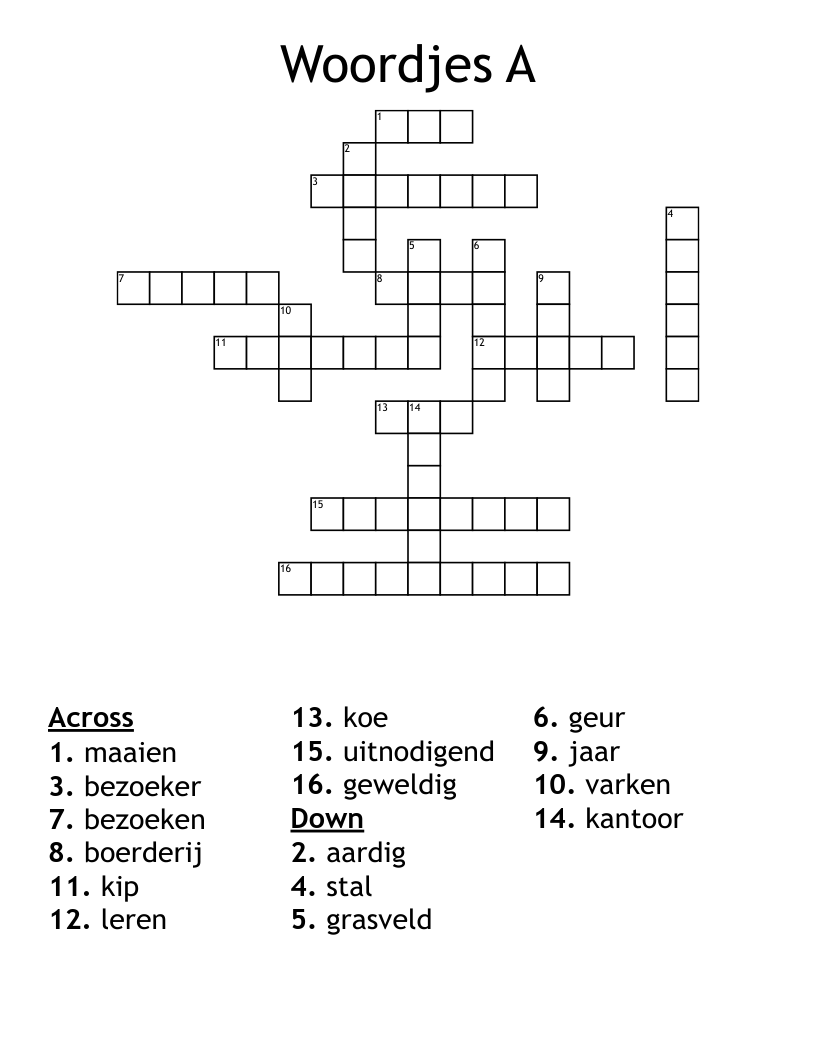 Woordjes A Crossword