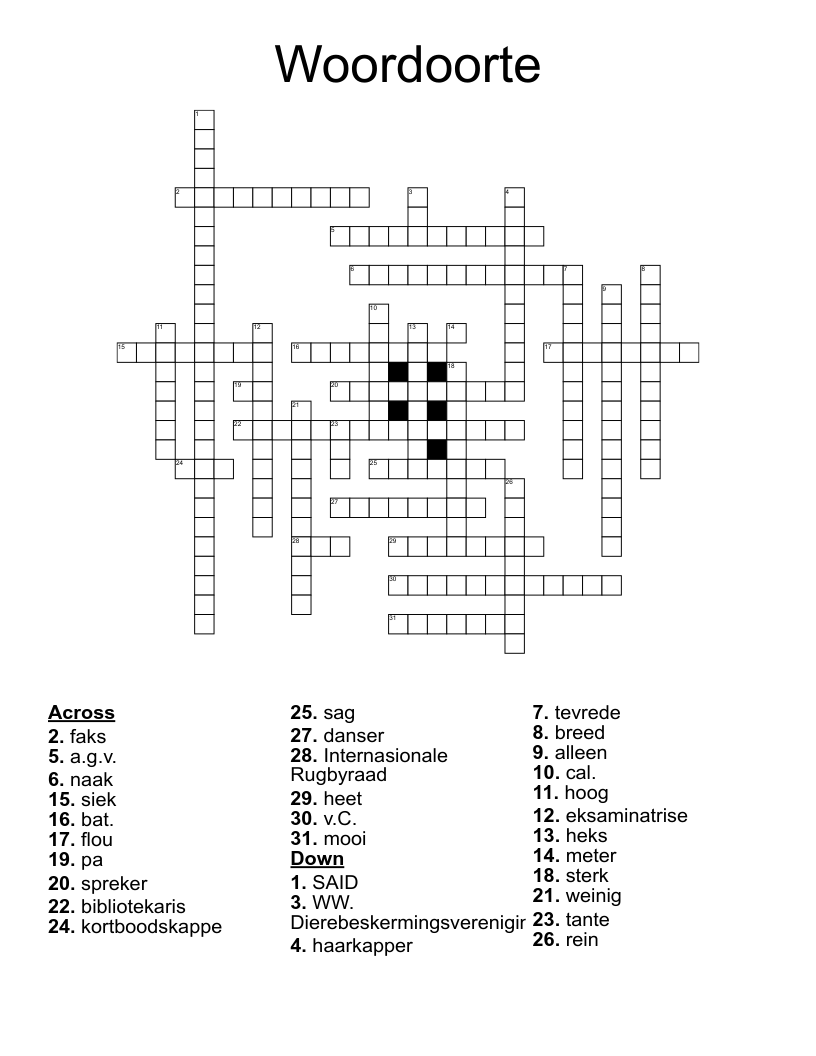 Woordoorte Crossword
