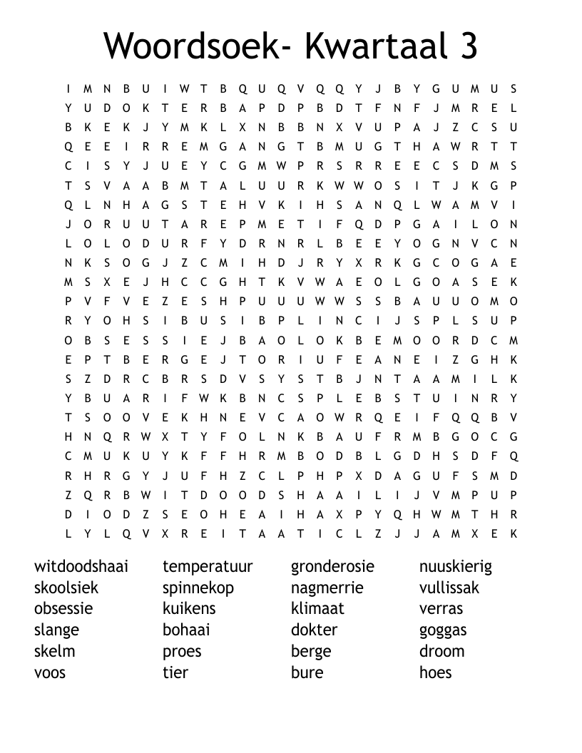 Woordsoek- Kwartaal 3 Word Search