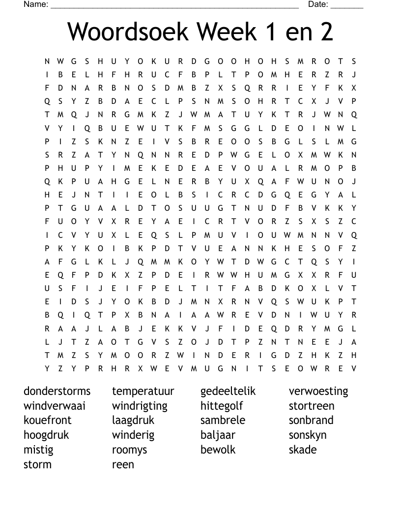 Woordsoek Week 1 en 2 Word Search