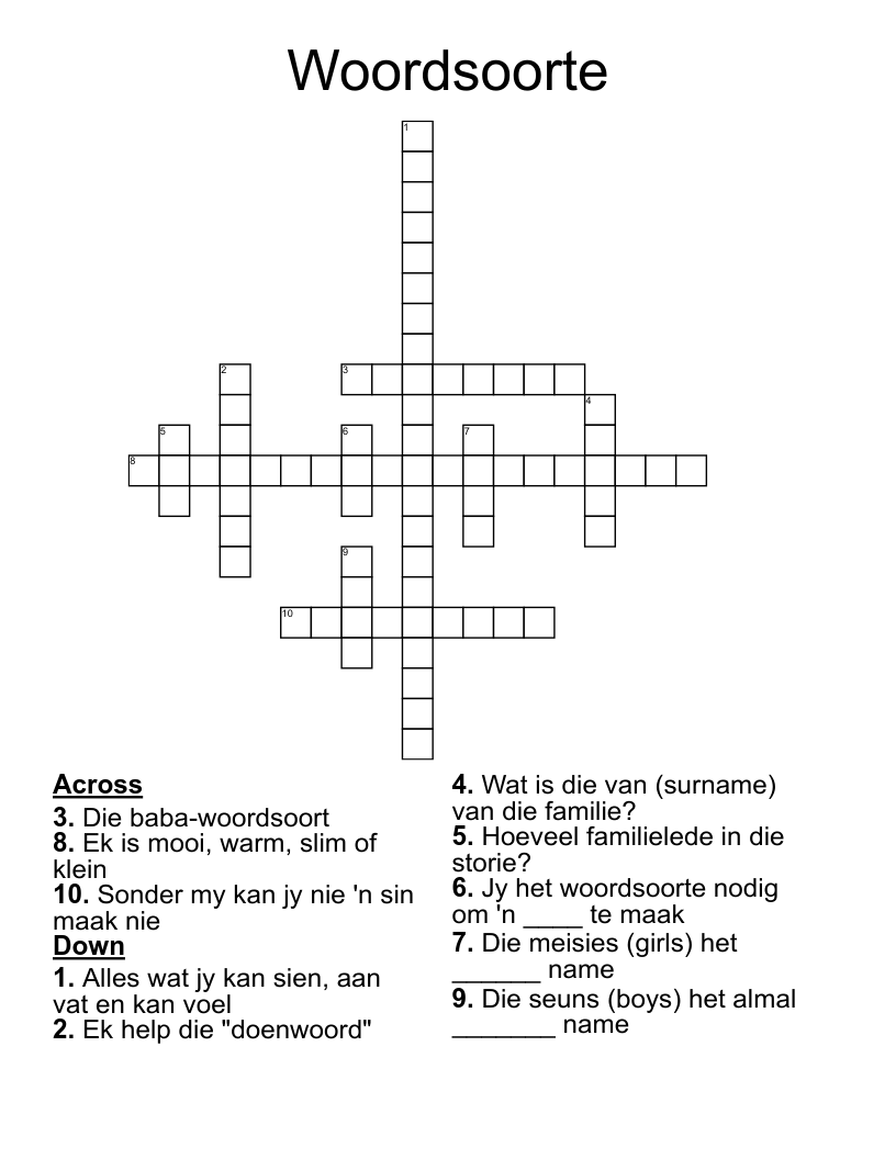 Woordsoorte Crossword