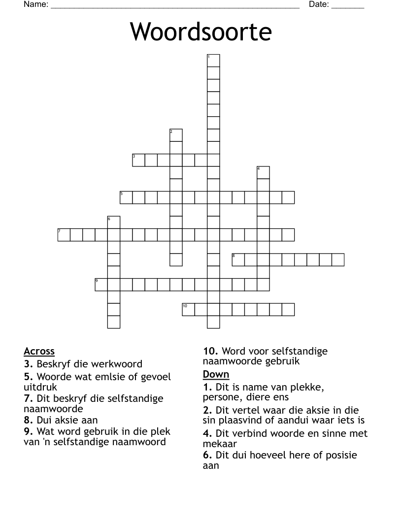 Woordsoorte Crossword