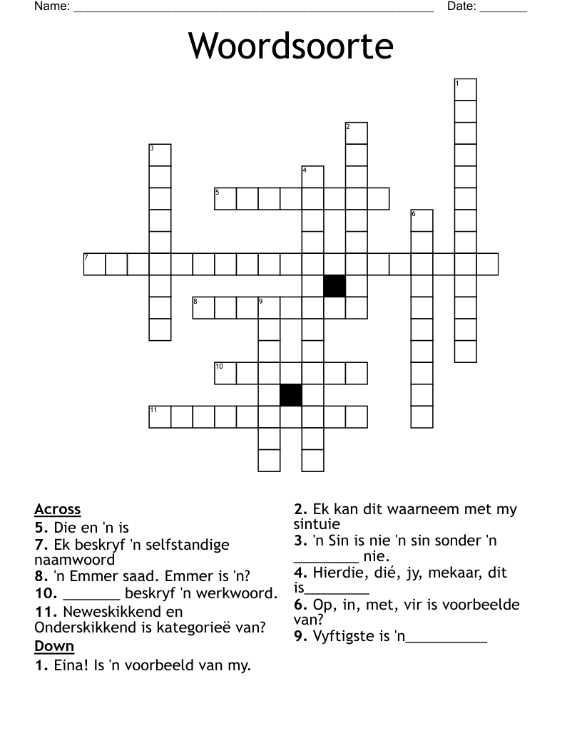 Woordsoorte Crossword