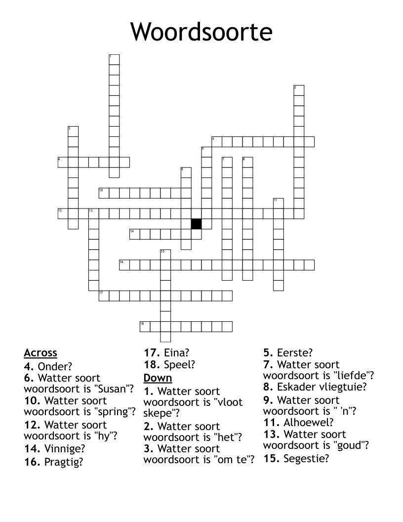 Woordsoorte Crossword