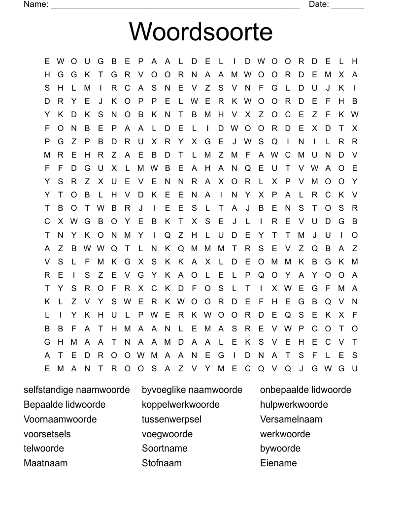 Woordsoorte Word Search