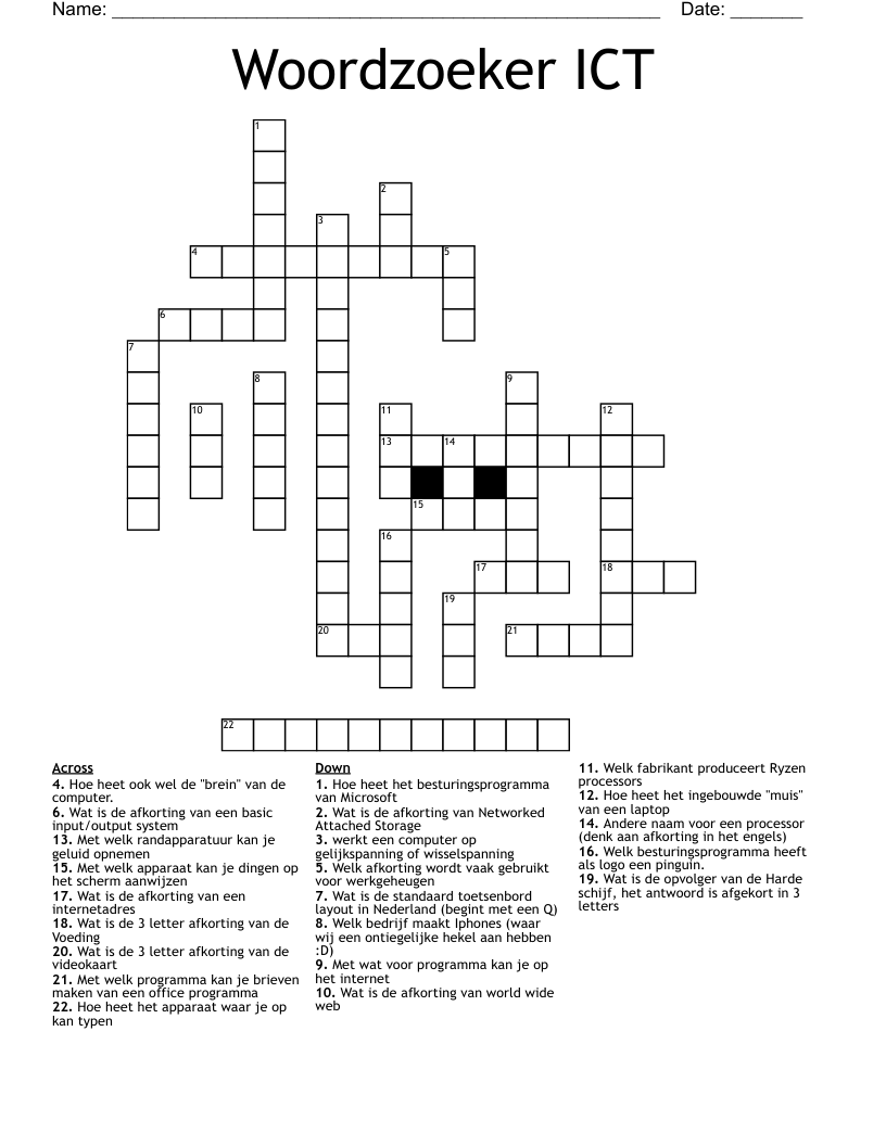 Woordzoeker ICT Crossword