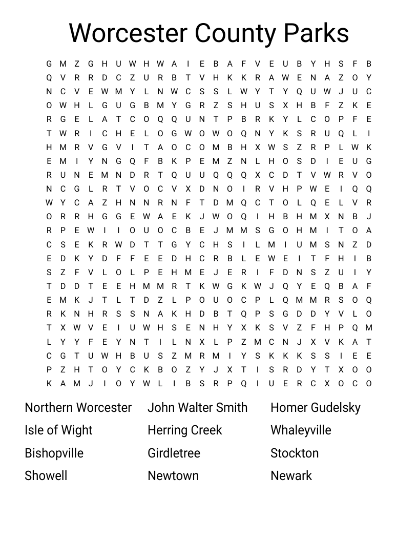 Worcester County Parks Word Search