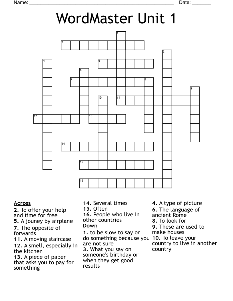 WordMaster Unit 1 Crossword