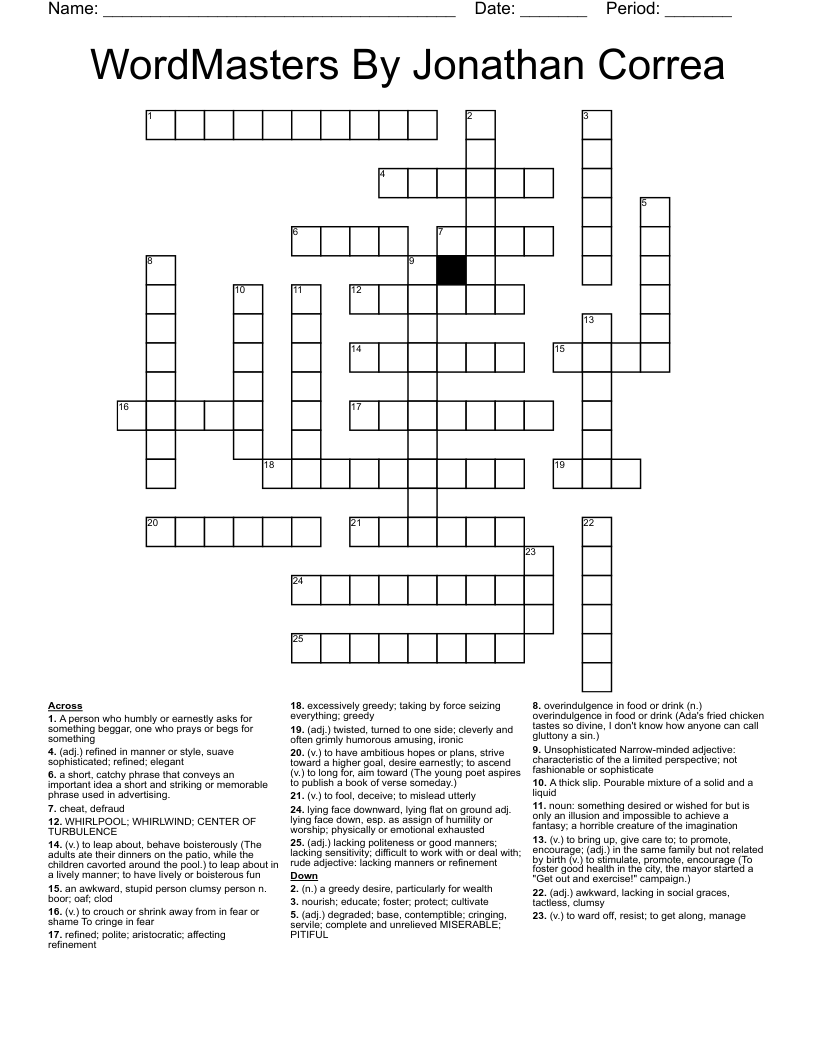 WordMasters By Jonathan Correa  Crossword