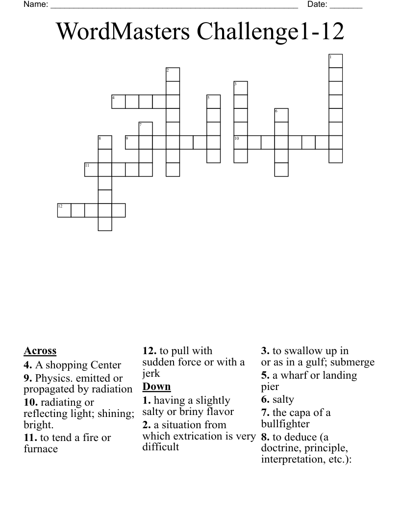 WordMasters Challenge1-12 Crossword