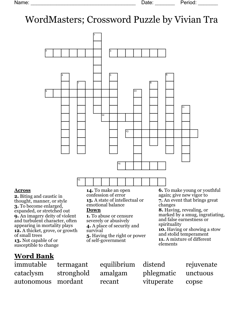 WordMasters; Crossword Puzzle by Vivian Tra
