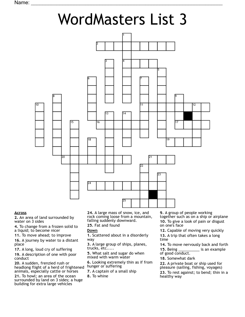 WordMasters List 3 Crossword