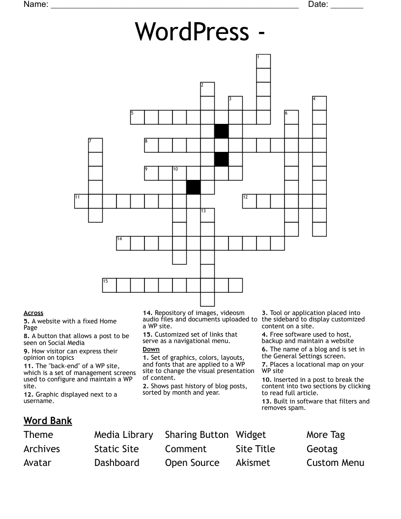 WordPress -  Crossword