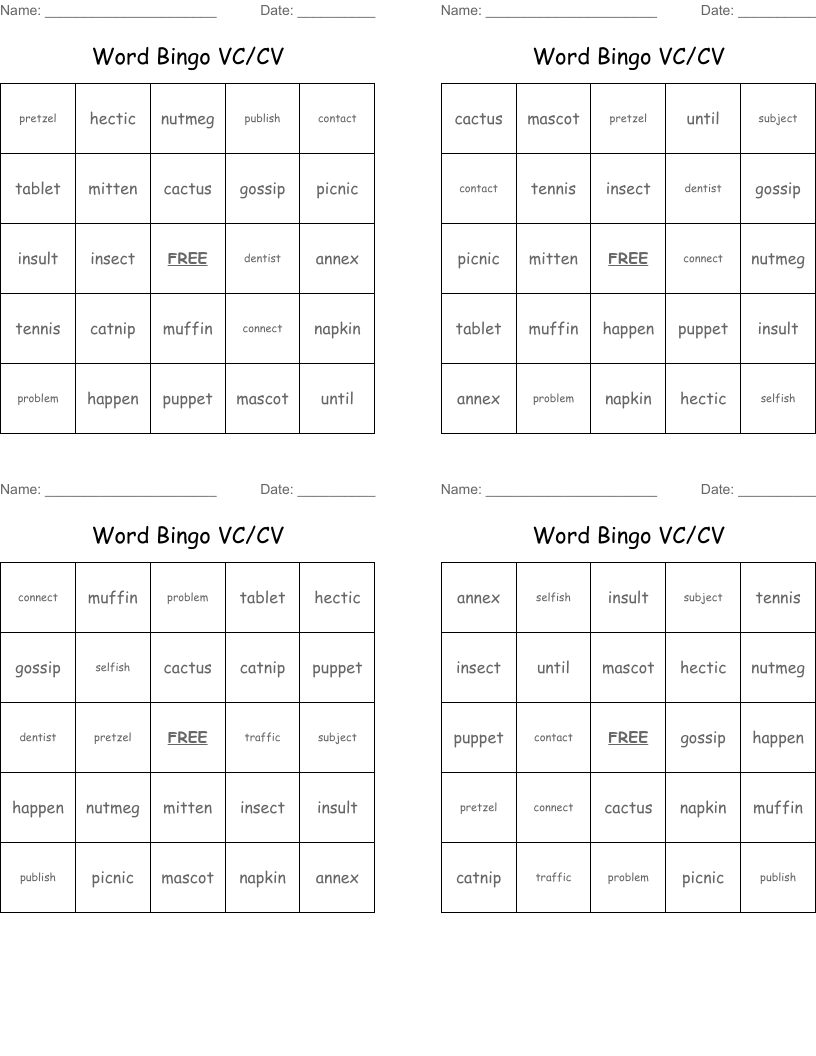 Word Bingo VC/CV