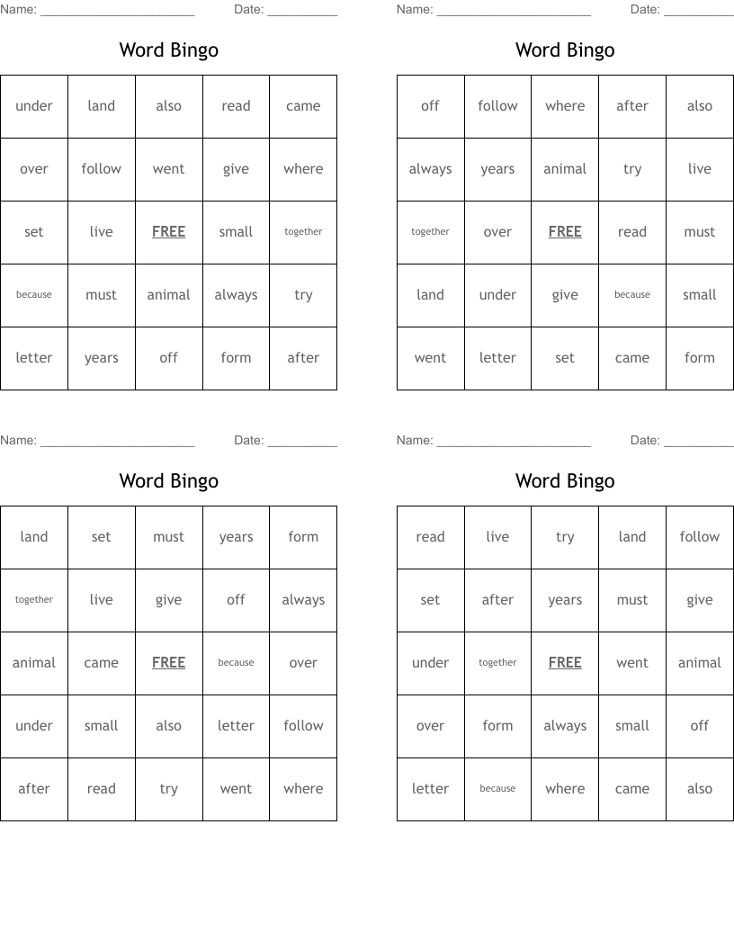 Word Bingo 