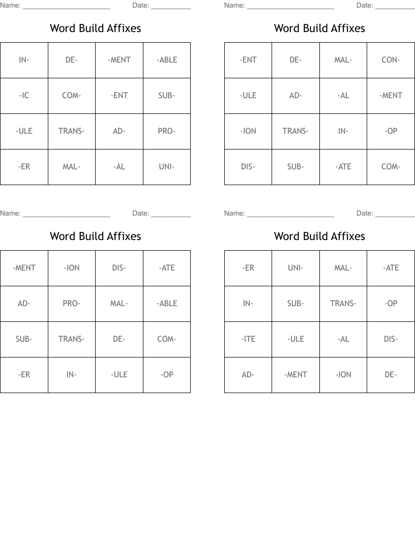 Word Build Affixes