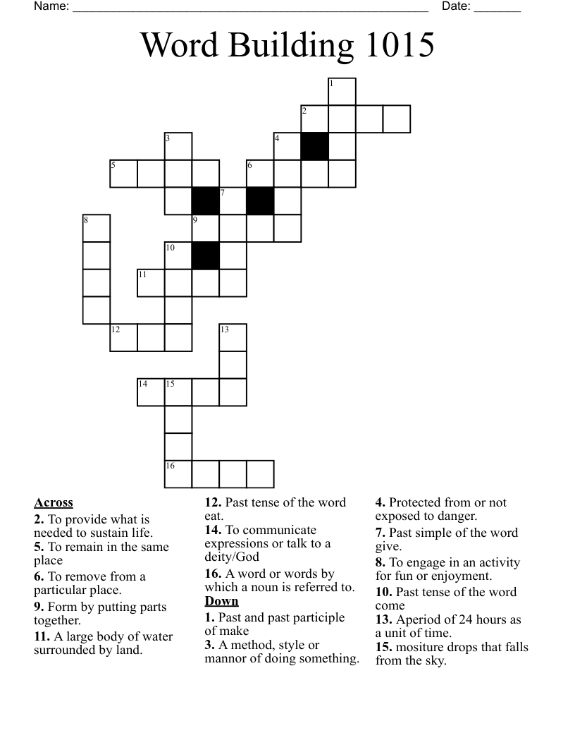 Word Building 1015 Crossword