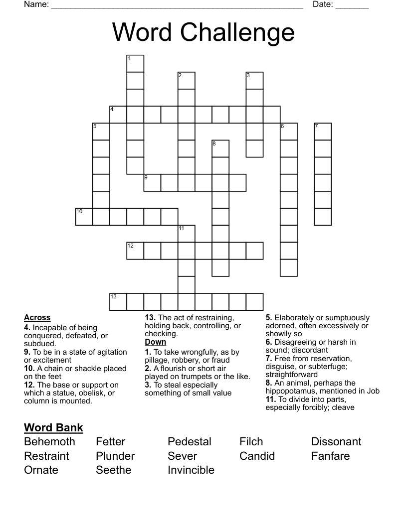 Word Challenge Crossword