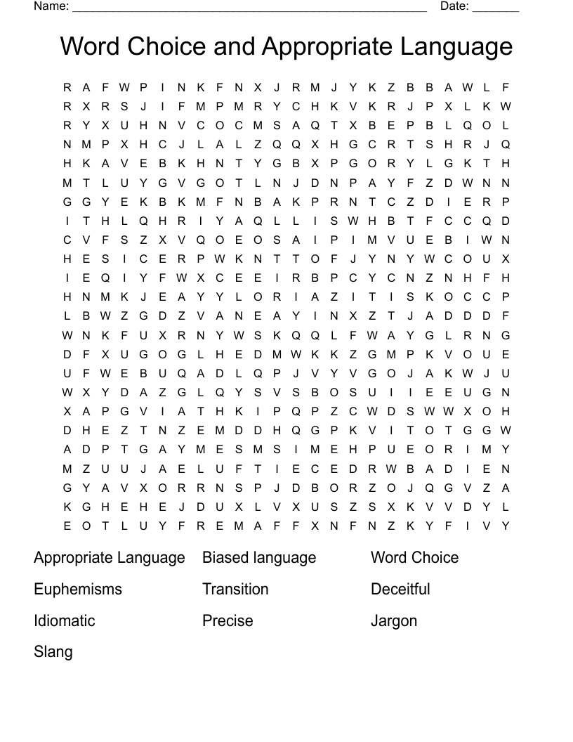 Word Choice and Appropriate Language Word Search