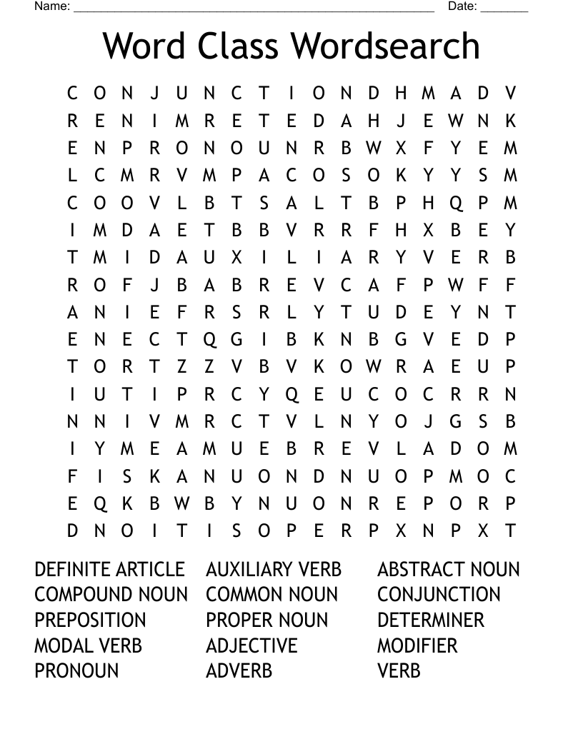 Word Class Wordsearch