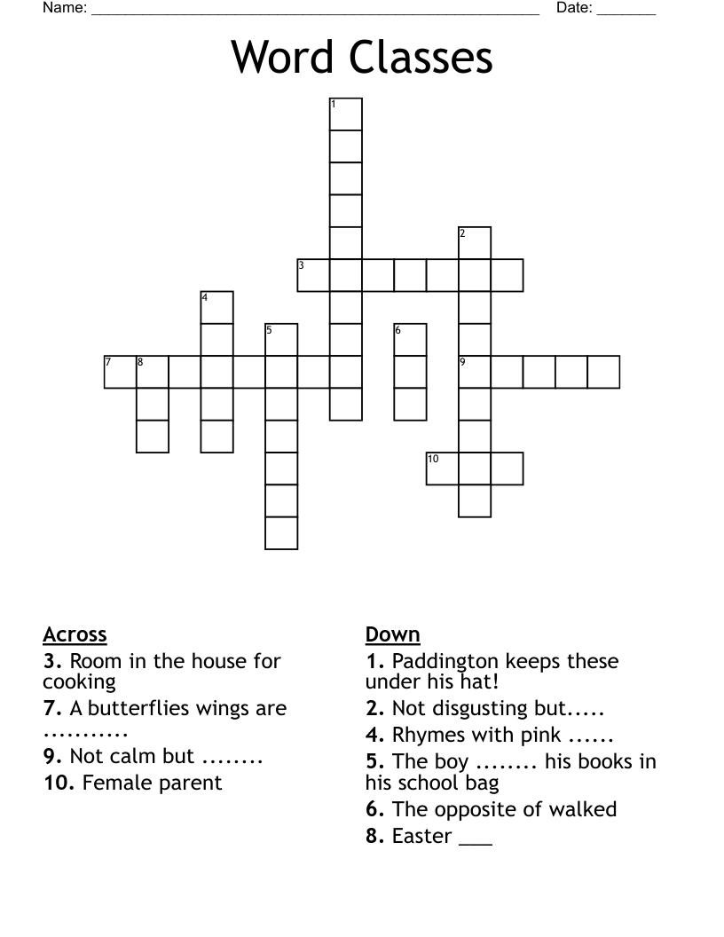 Word Classes Crossword