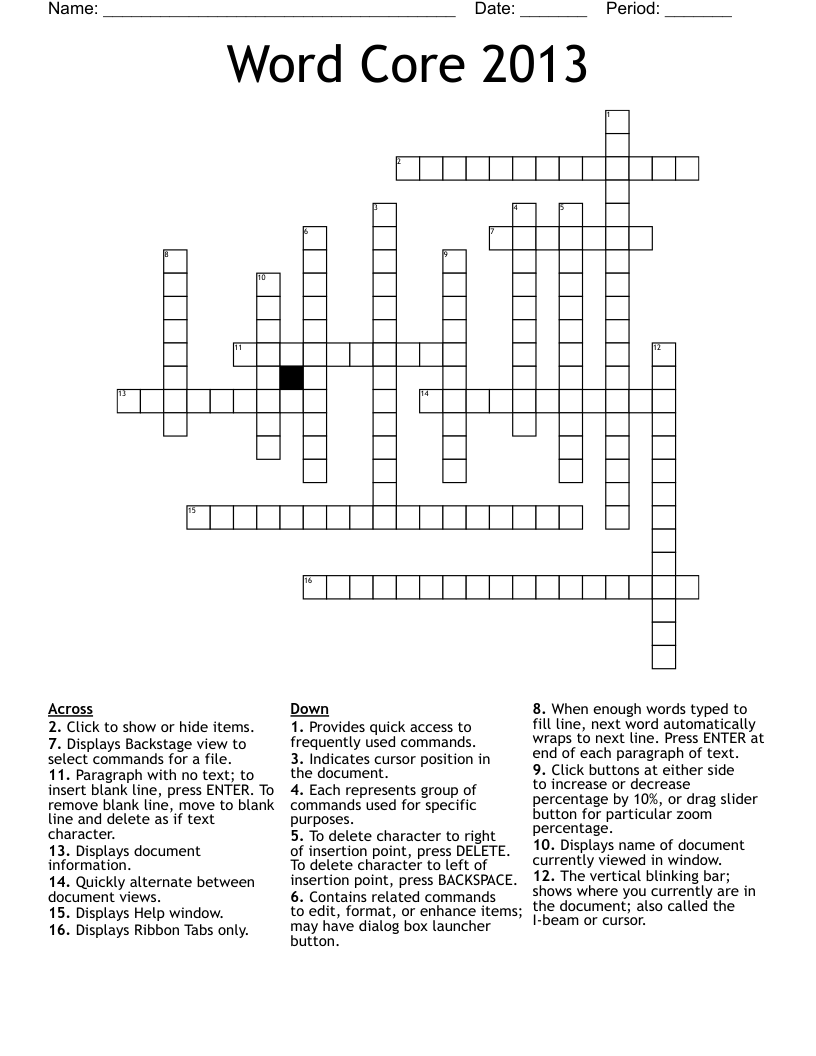 Word Core 2013 Crossword