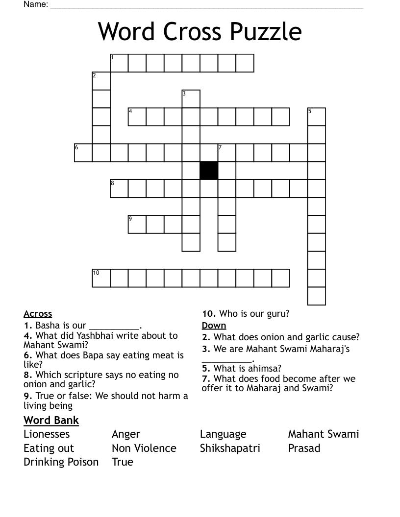 Word Cross Puzzle Crossword