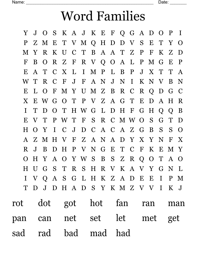 Word Families Word Search