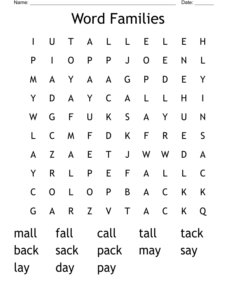 Word Families Word Search