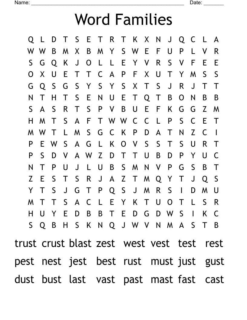 Word Families Word Search