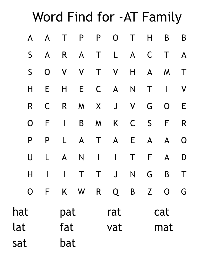 Word Find for -AT Family  Word Search