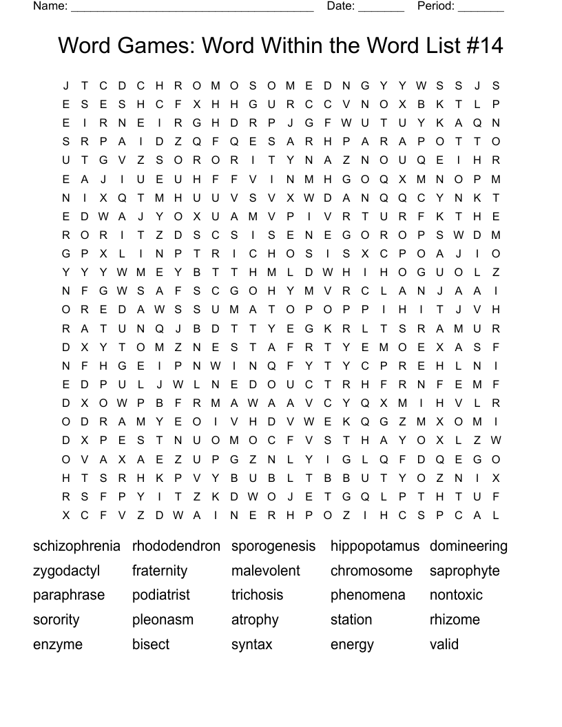 Word Games: Word Within the Word List #14 Word Search