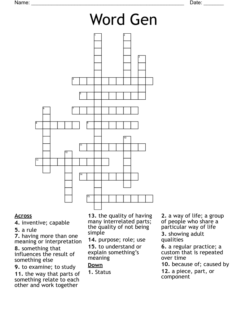 Word Gen Crossword