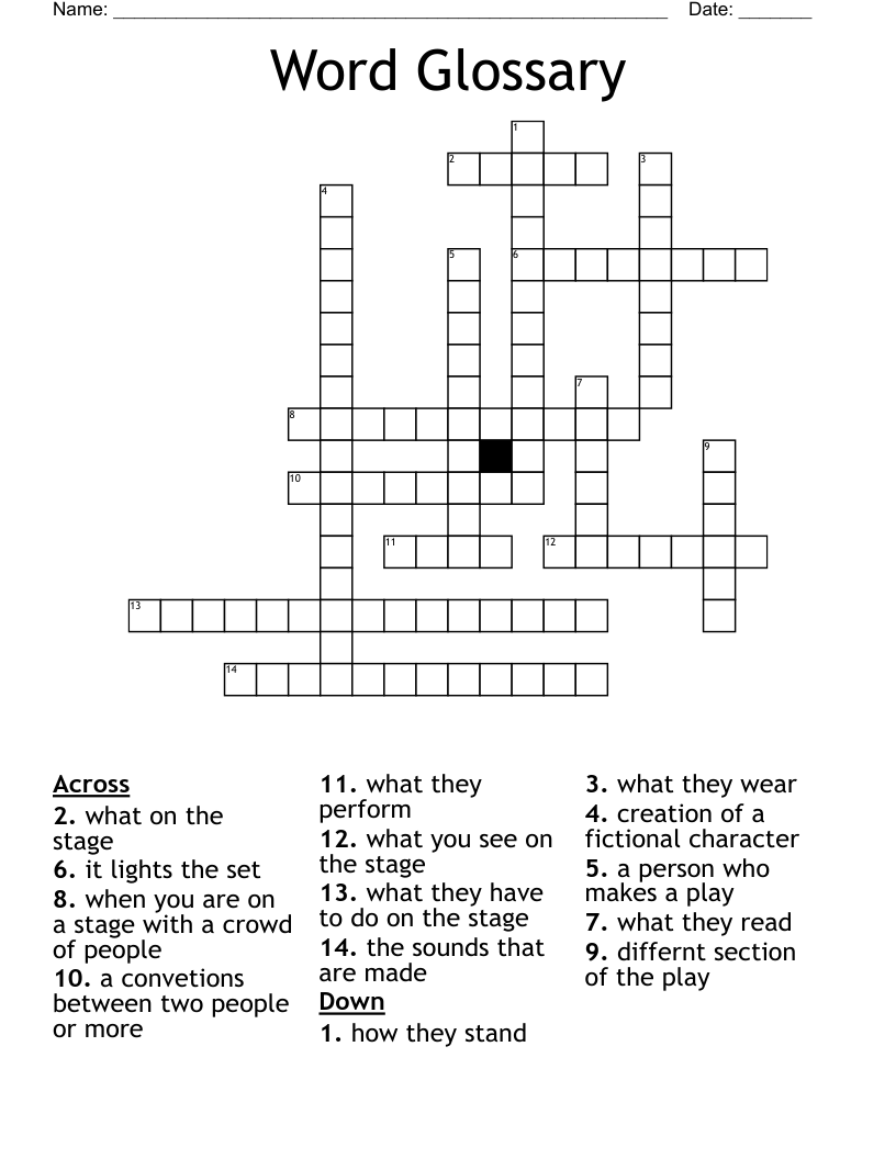 Word Glossary Crossword