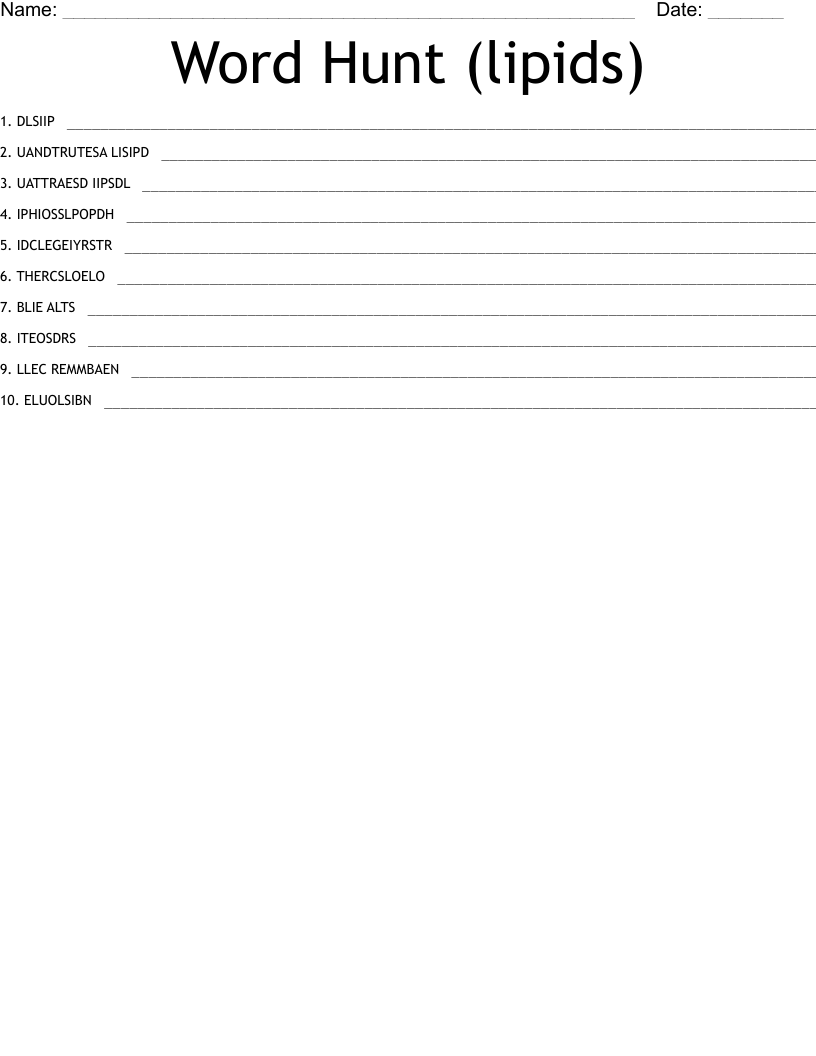 Word Hunt (lipids) Word Scramble