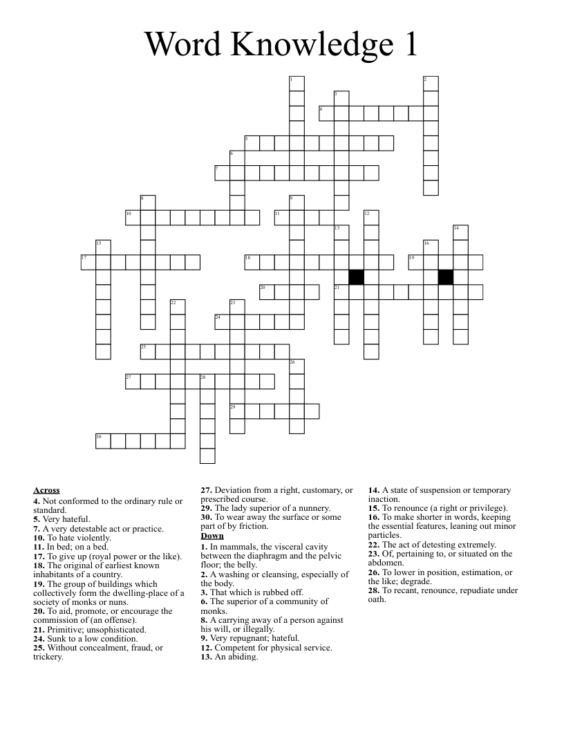 Word Knowledge 1 Crossword