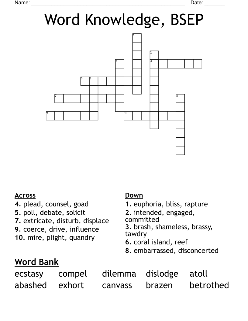 Word Knowledge, BSEP Crossword