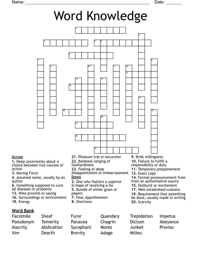 Word Knowledge  Crossword