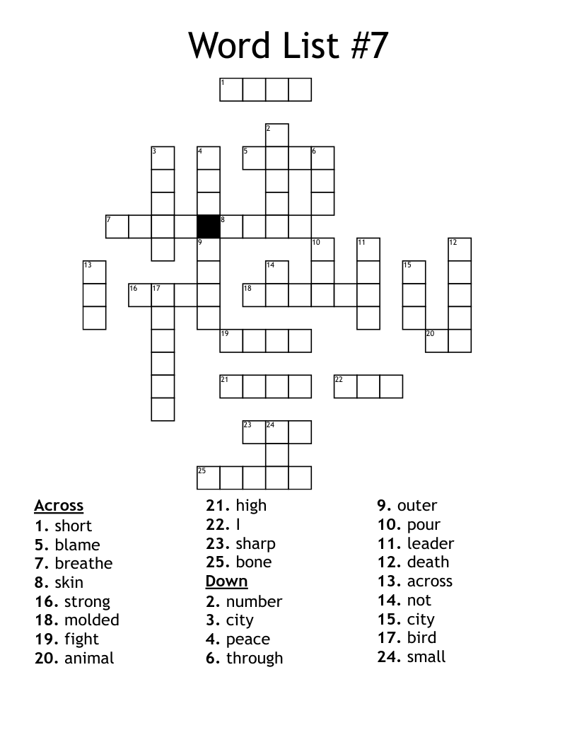 Word List #7 Crossword
