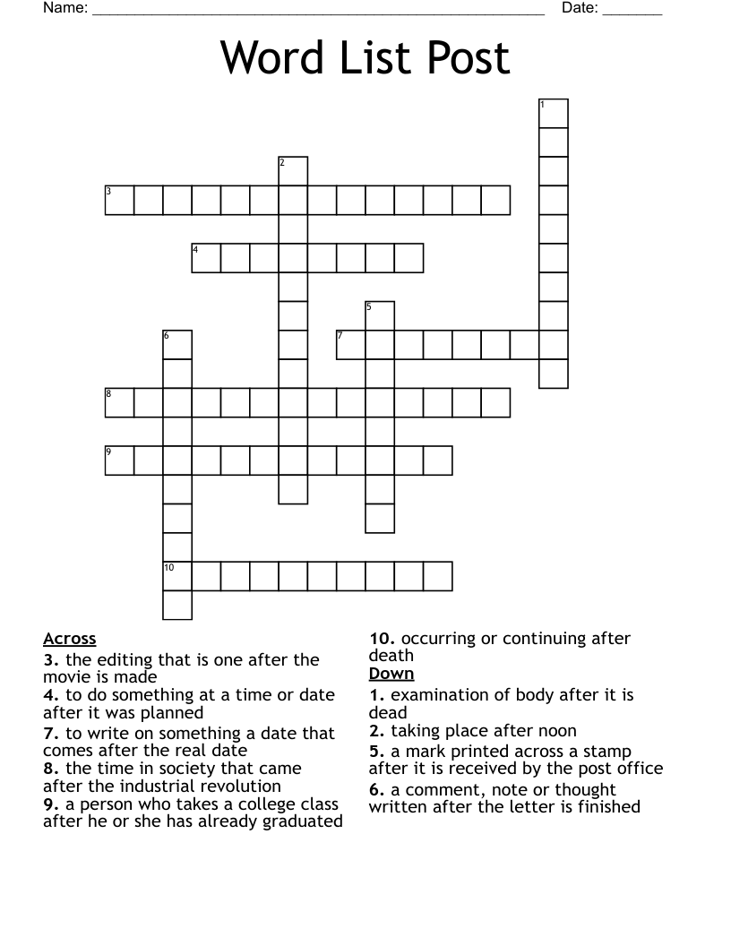 Word List Post Crossword