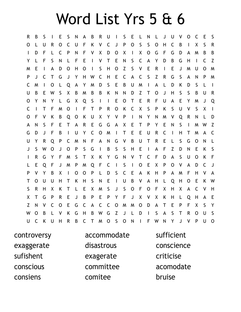 Word List Yrs 5 & 6 Word Search