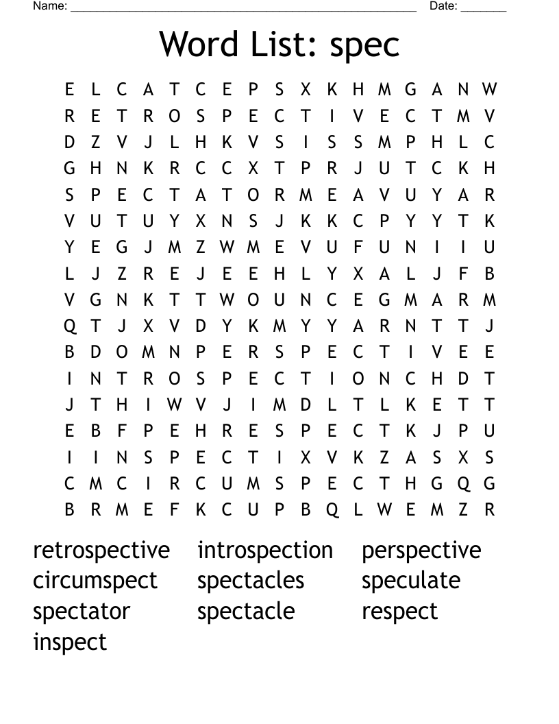 Word List: spec Word Search