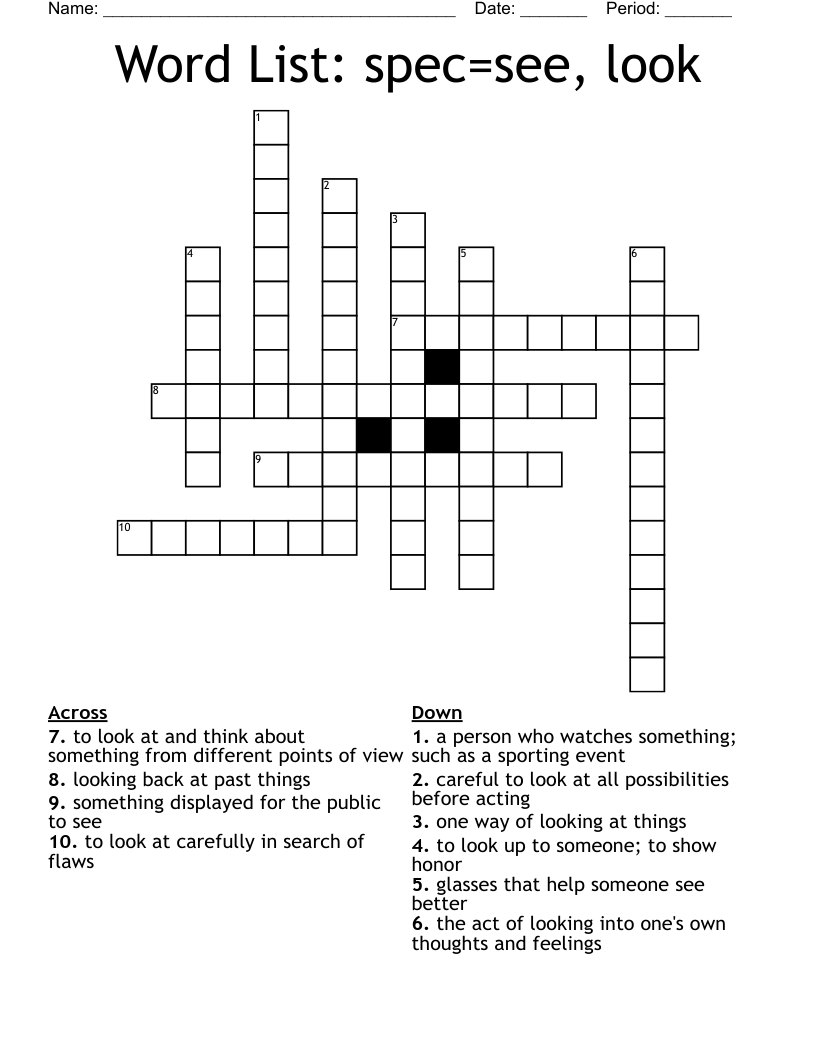 Word List: spec=see, look Crossword