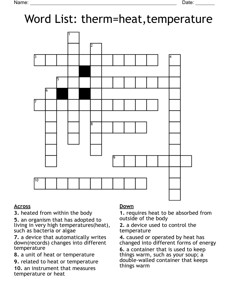 Word List: therm=heat,temperature Crossword