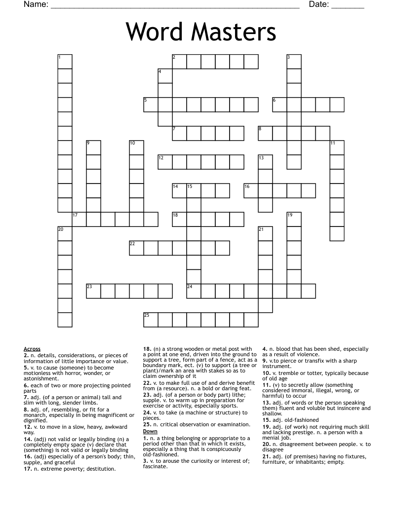 Word Masters Crossword
